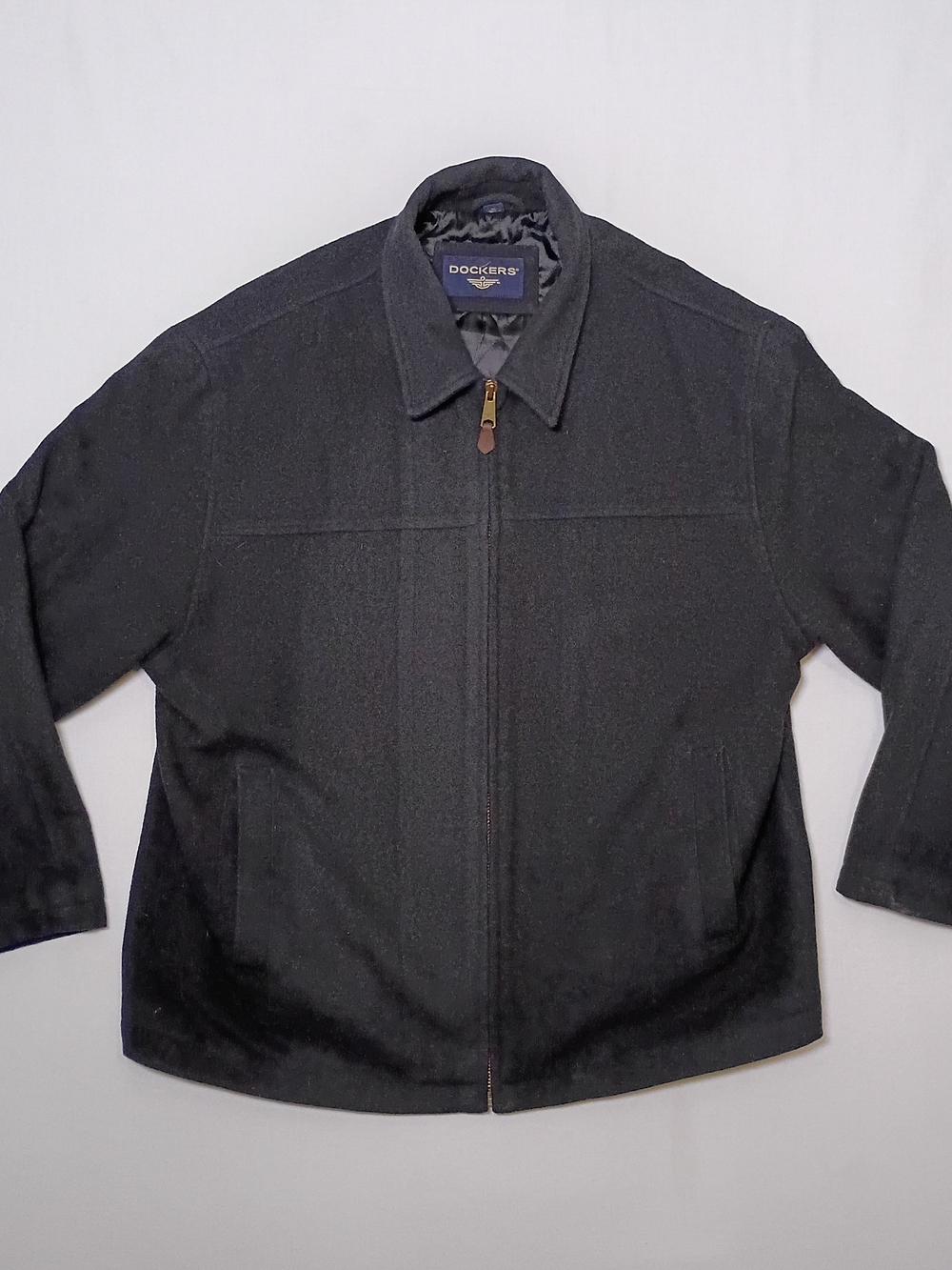 Vintage Dockers Mens Wool Blend Full Zip Jacket XL Black Tweed